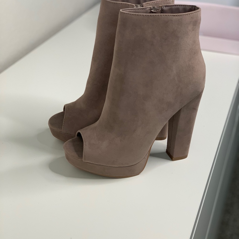 Taupe heeled peep toe ankle boots NEVER WORN